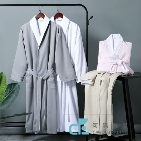 Premium Microfiber Twill fabric soft short velvet liner Gabardine Morning Gown Spa Robe Hotel Bathrobe