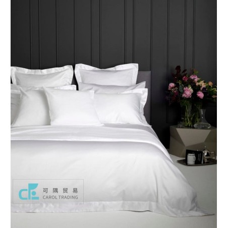 Hotel Bedding Set Cotton White 350TC Plain Sateen With Flange Design